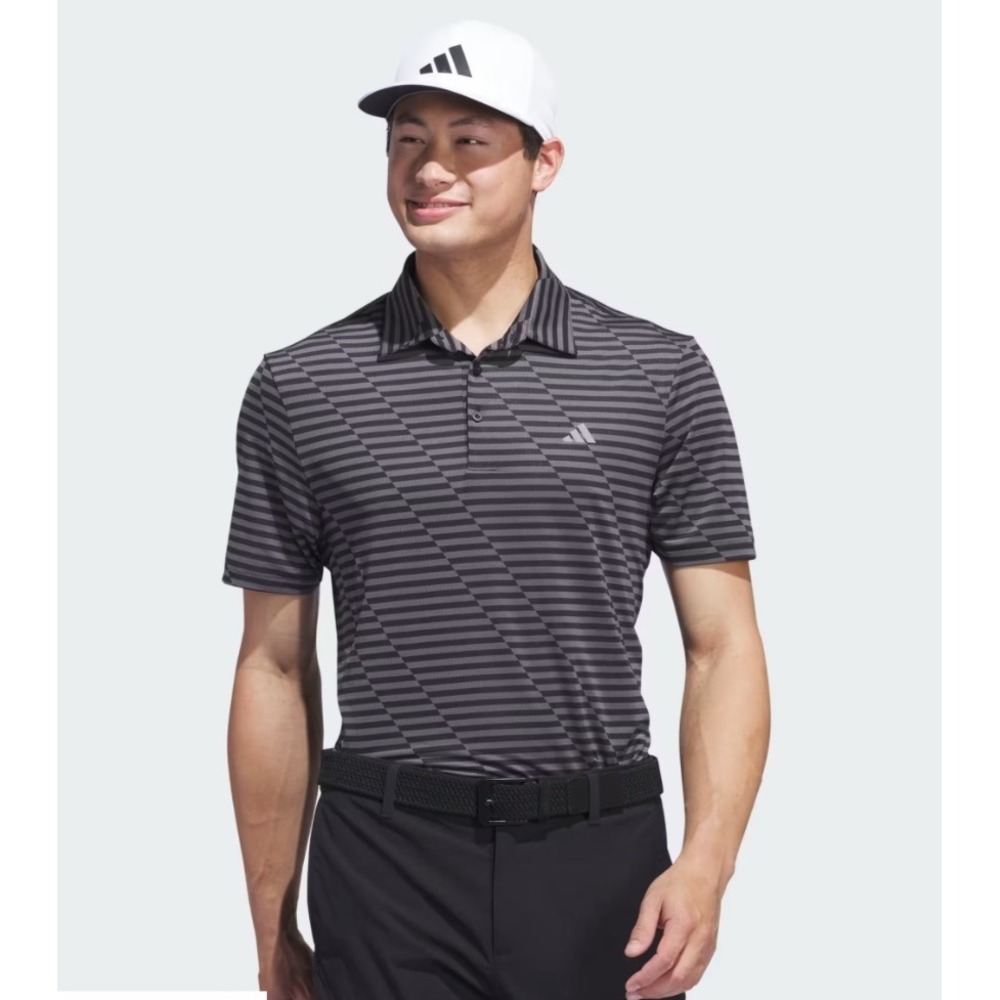 Adidas‎ Men's Golf Polo Shirt Mesh Gray Black Stripe Performance M 0630